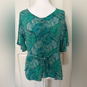 Democracy Teal Leaf Print Blouse